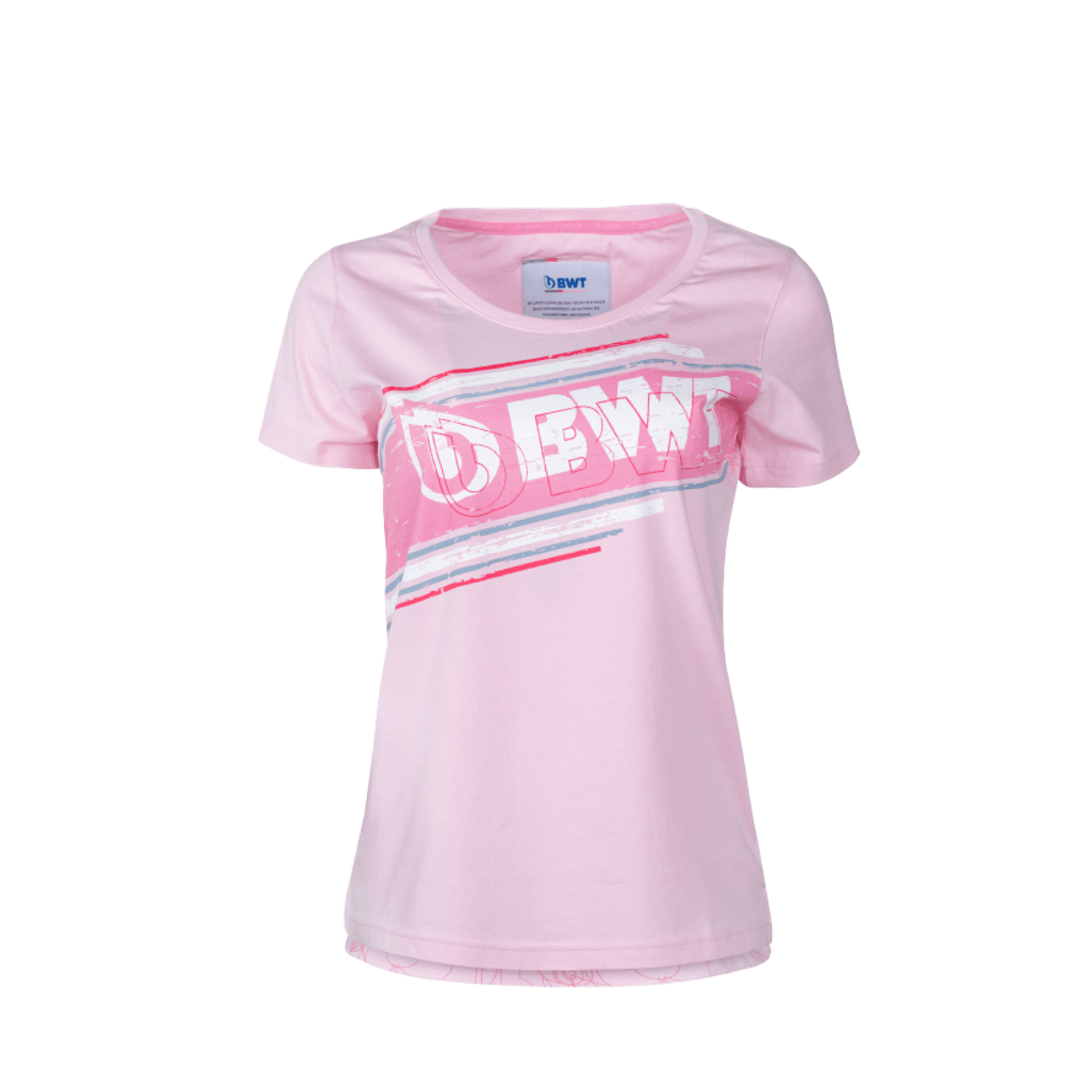 BWT Lifestyle T-Shirt Damen pink mit weißem BWT Logo auf pinkem Hintergrund