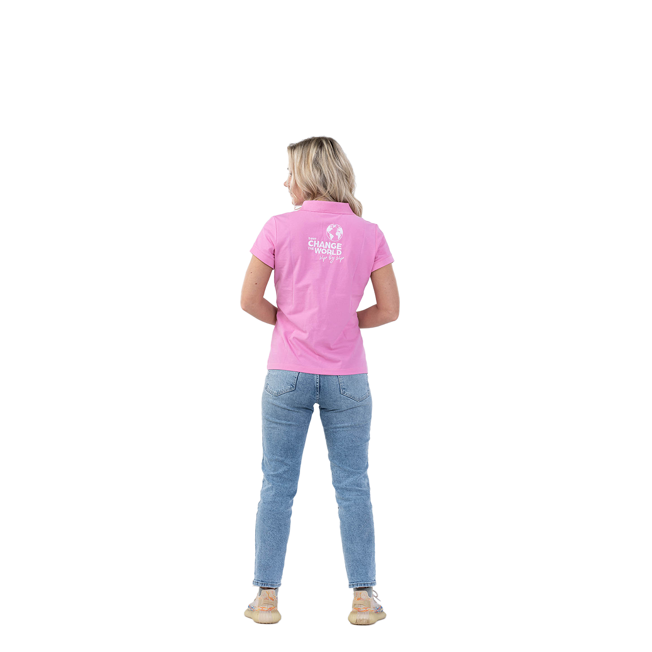 BWT Pink Fashion Messe Polo Damen in pink mit weißem BWT Logo