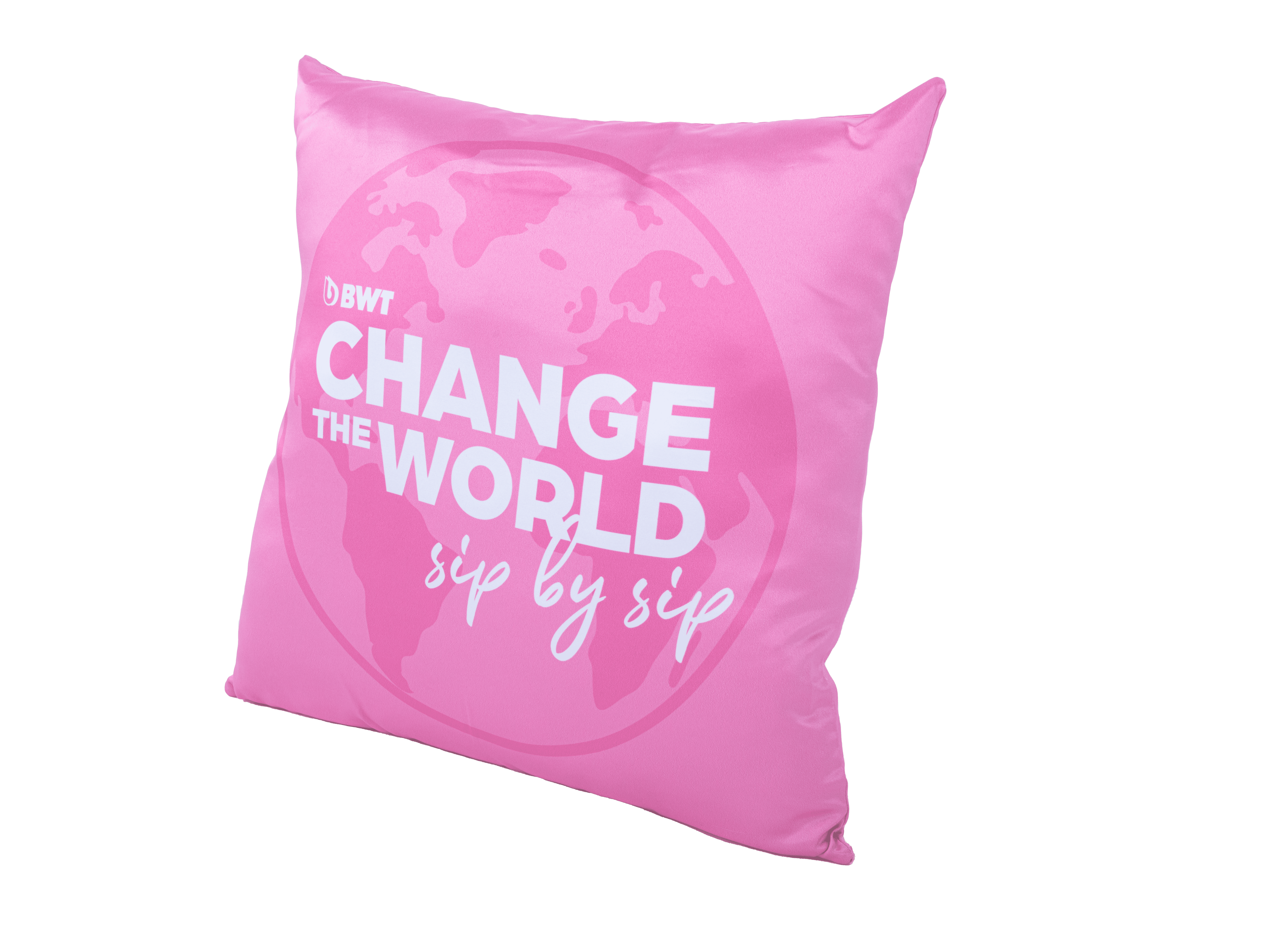 BWT Polster in pink mit weißem Change the World Logo