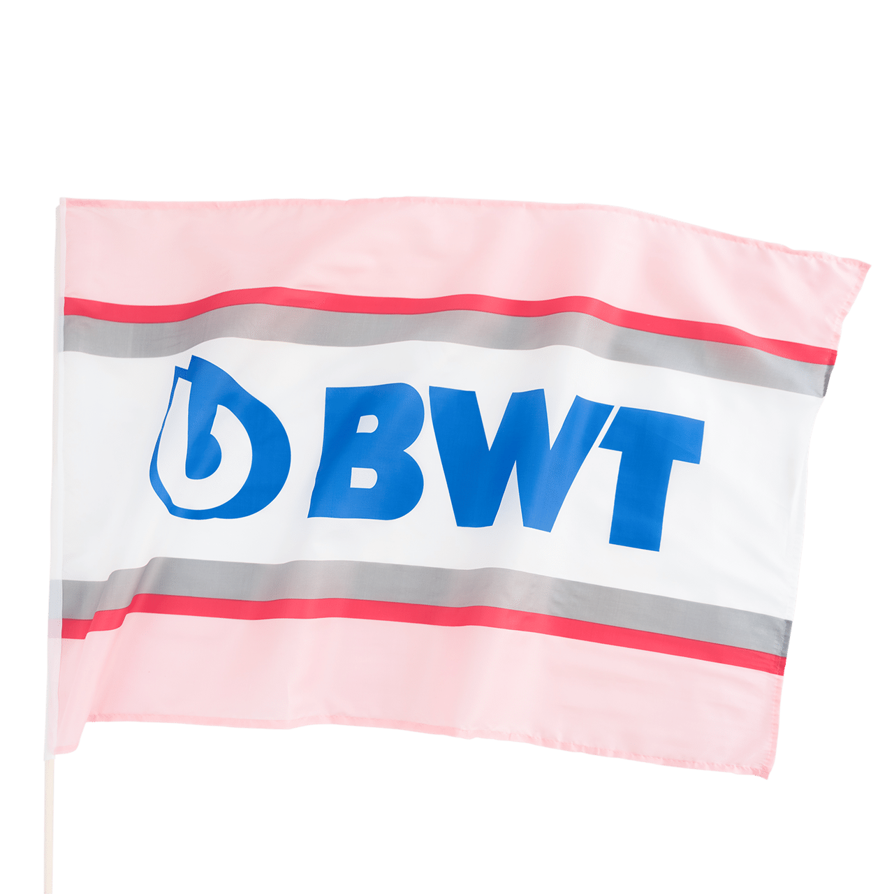BWT Fahne in pink/weiß mit blauem BWT Logo