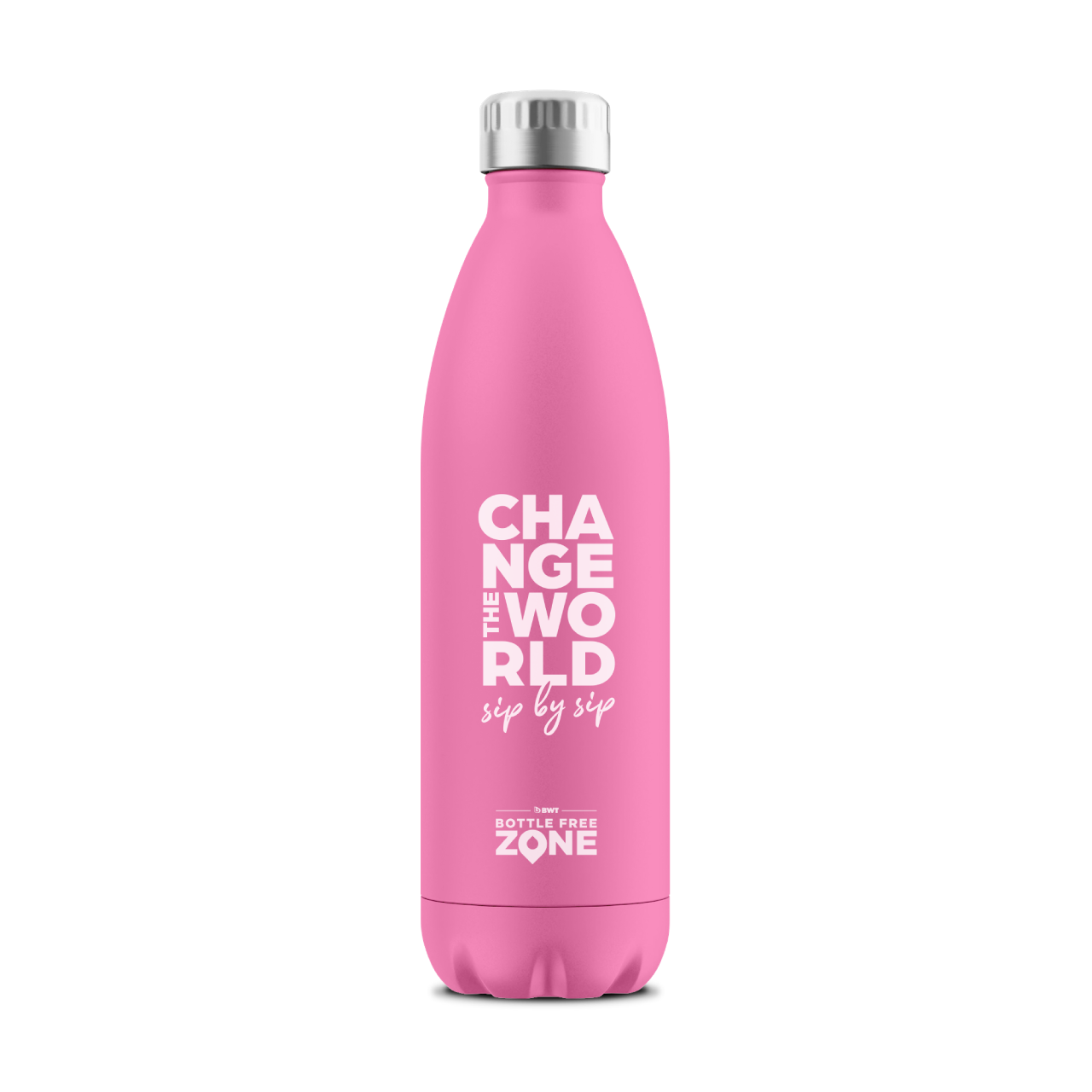 Trinkflasche im Change the  Word Design in der Farbe pink Vorderseite