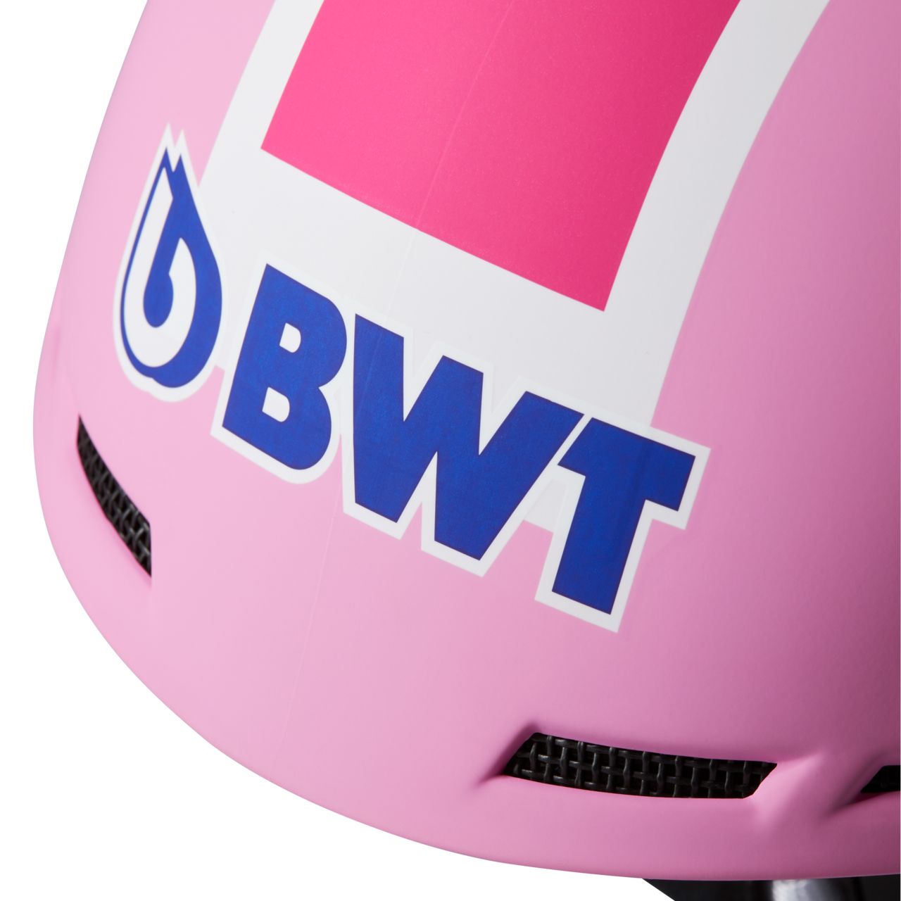 BWT Freeride Skihelm Detailansicht des blauem BWT Logo auf der Vorderseite