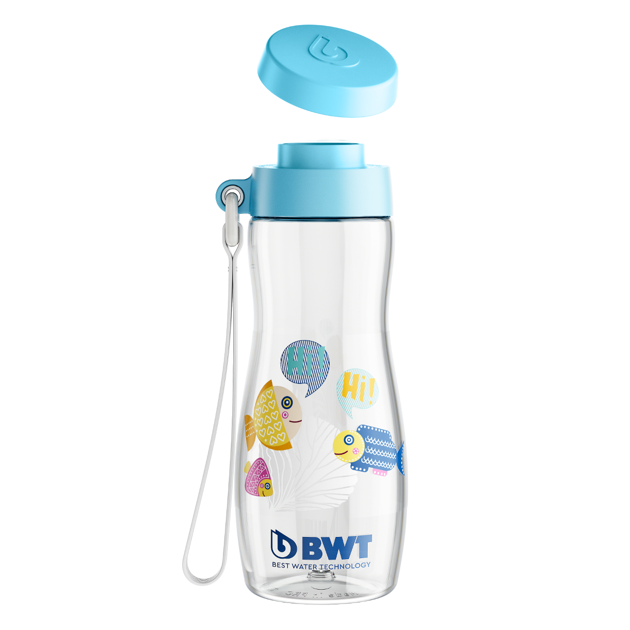 Kinderflasche von BWT in Türkis mit Fischdesign
